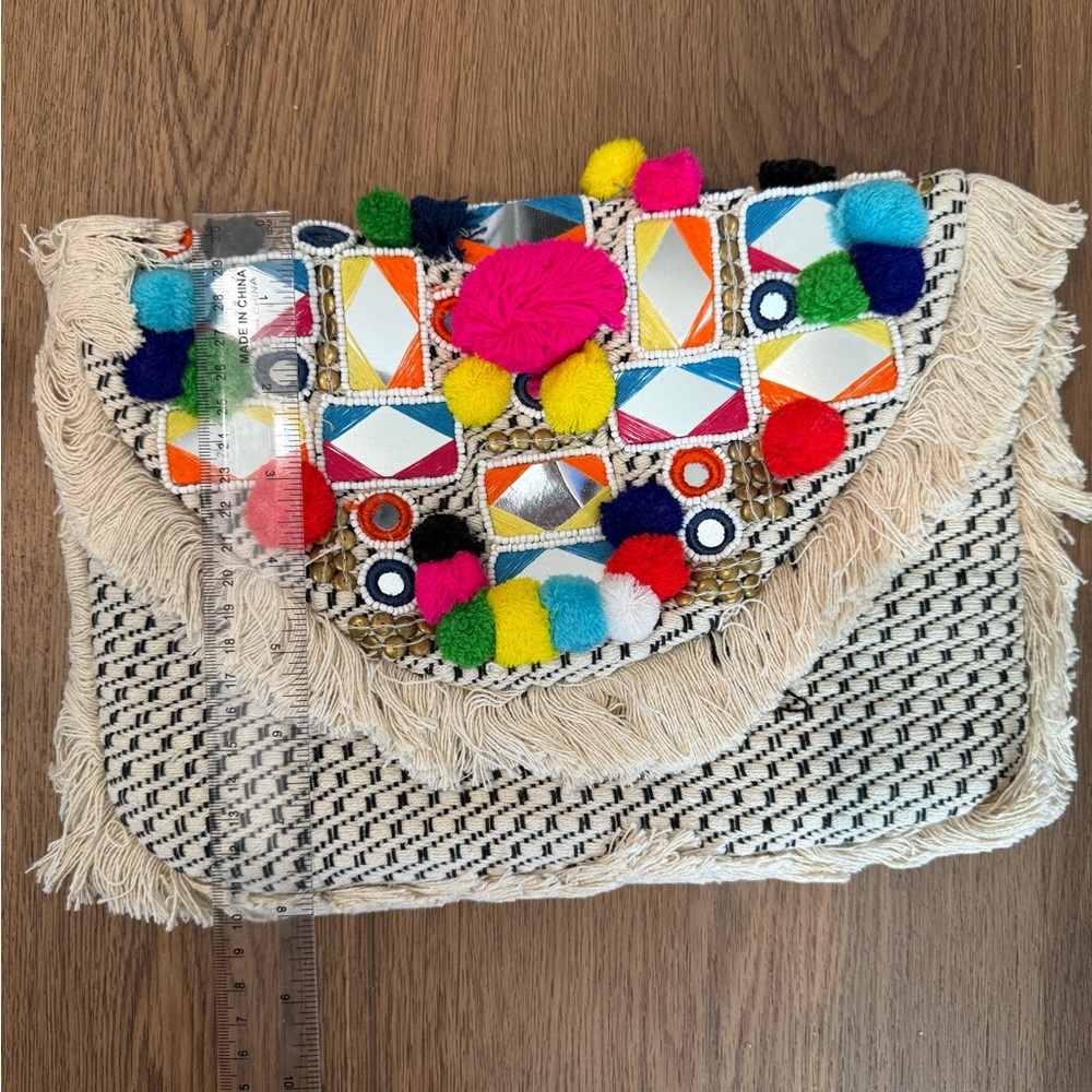 Colorful Pom-Pom Embellished Clutch